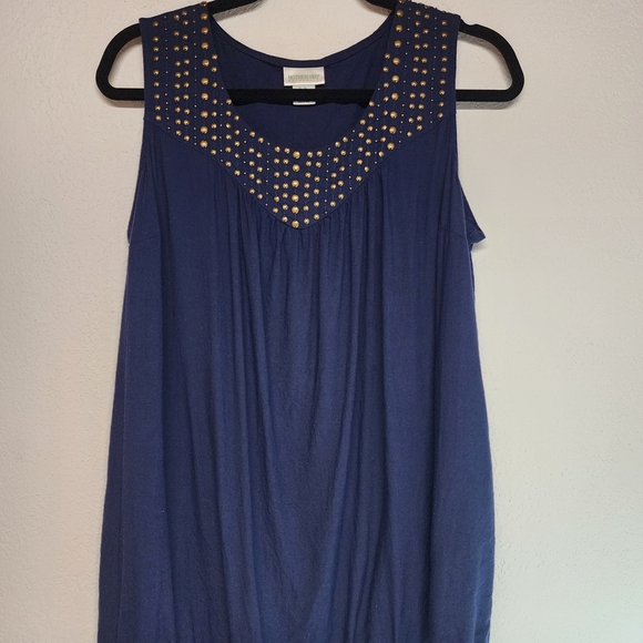 Motherhood Maternity Blue Sleeveless Top With Gold Studded Neckline Size XL - Picture 1 of 8